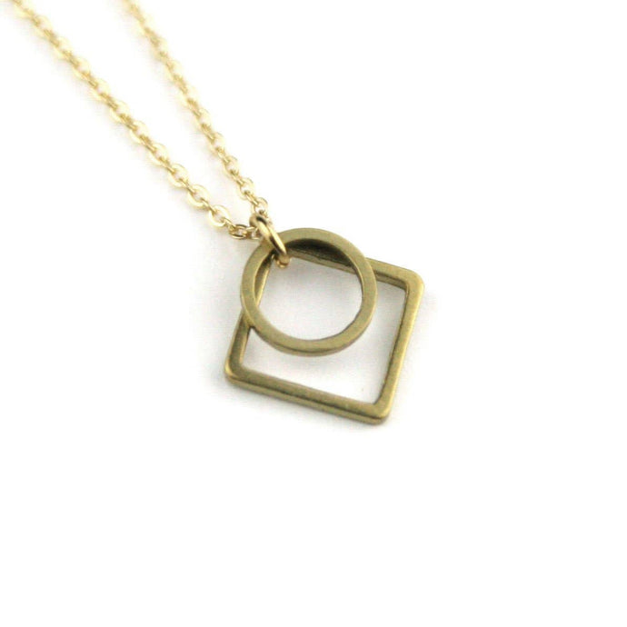 Round Geo Layered - Brass Stamped Necklace