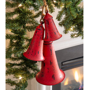 Set of Three Red Metal Holiday Bells