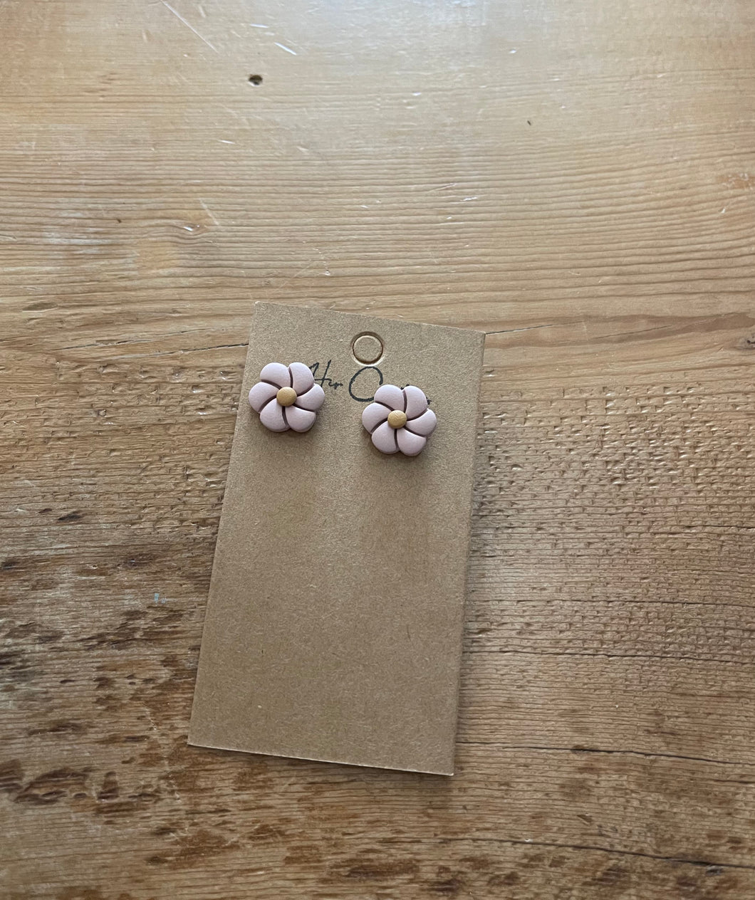 Rounded Petal Pink Flower Studs