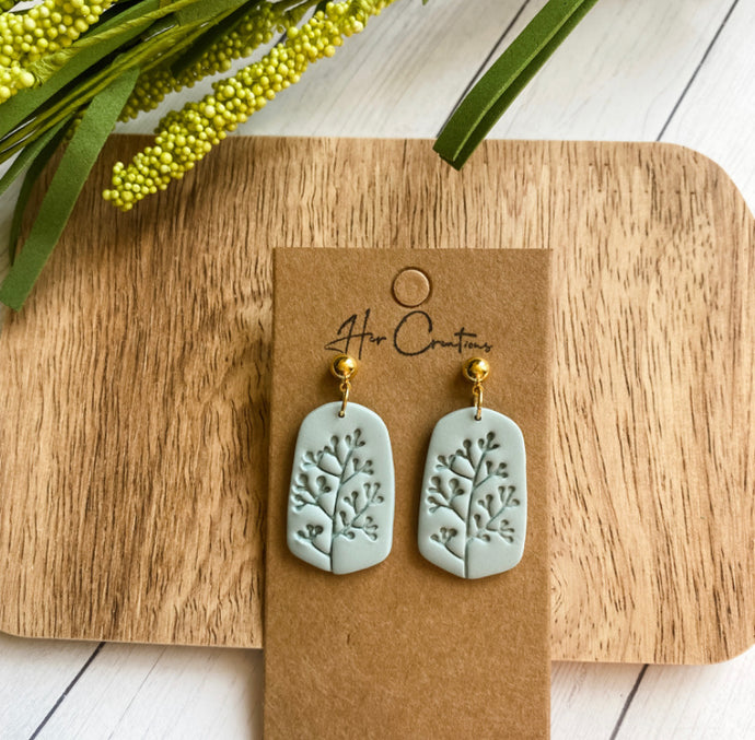 Clay Dangle Earring with Floral Imprint