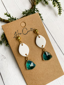 White with Green Charm Clay Earring