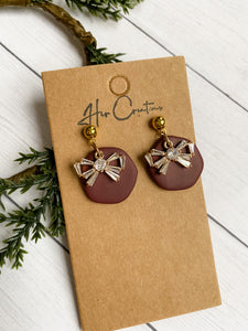 Clay Earring with Crystal Bow