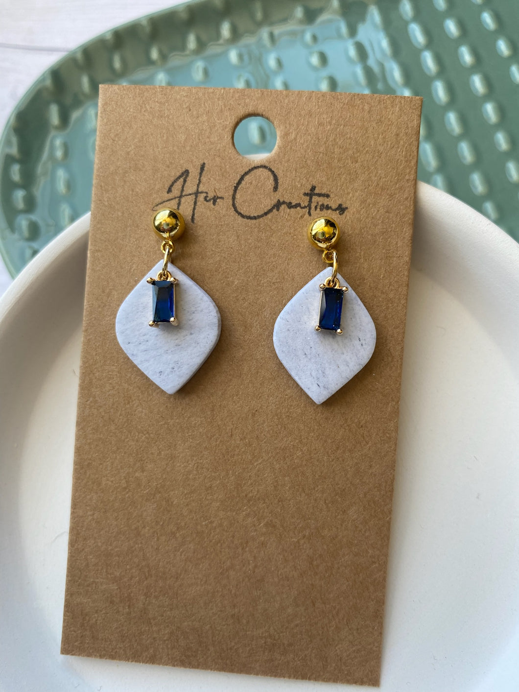 Grey Clay Earring with Blue Charm
