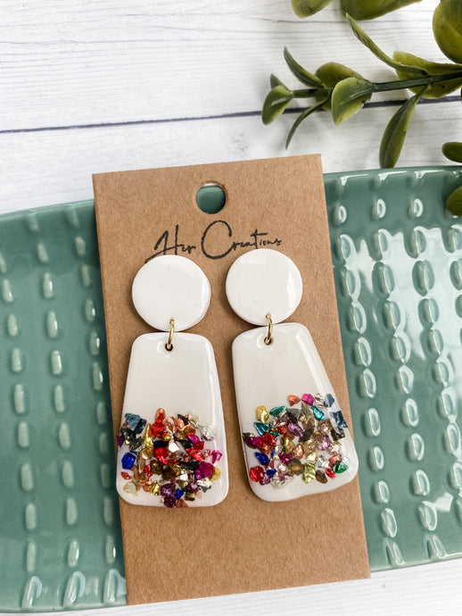 White Clay Earring with Multicolor Sparkle