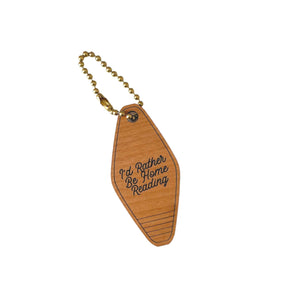 I'd Rather Be Home Reading Retro Wooden Keychain