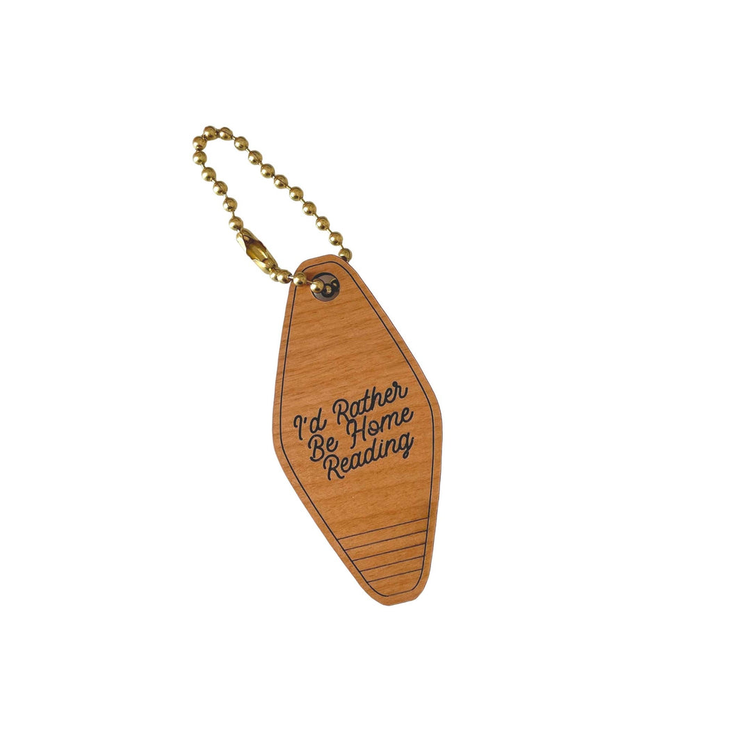 I'd Rather Be Home Reading Retro Wooden Keychain