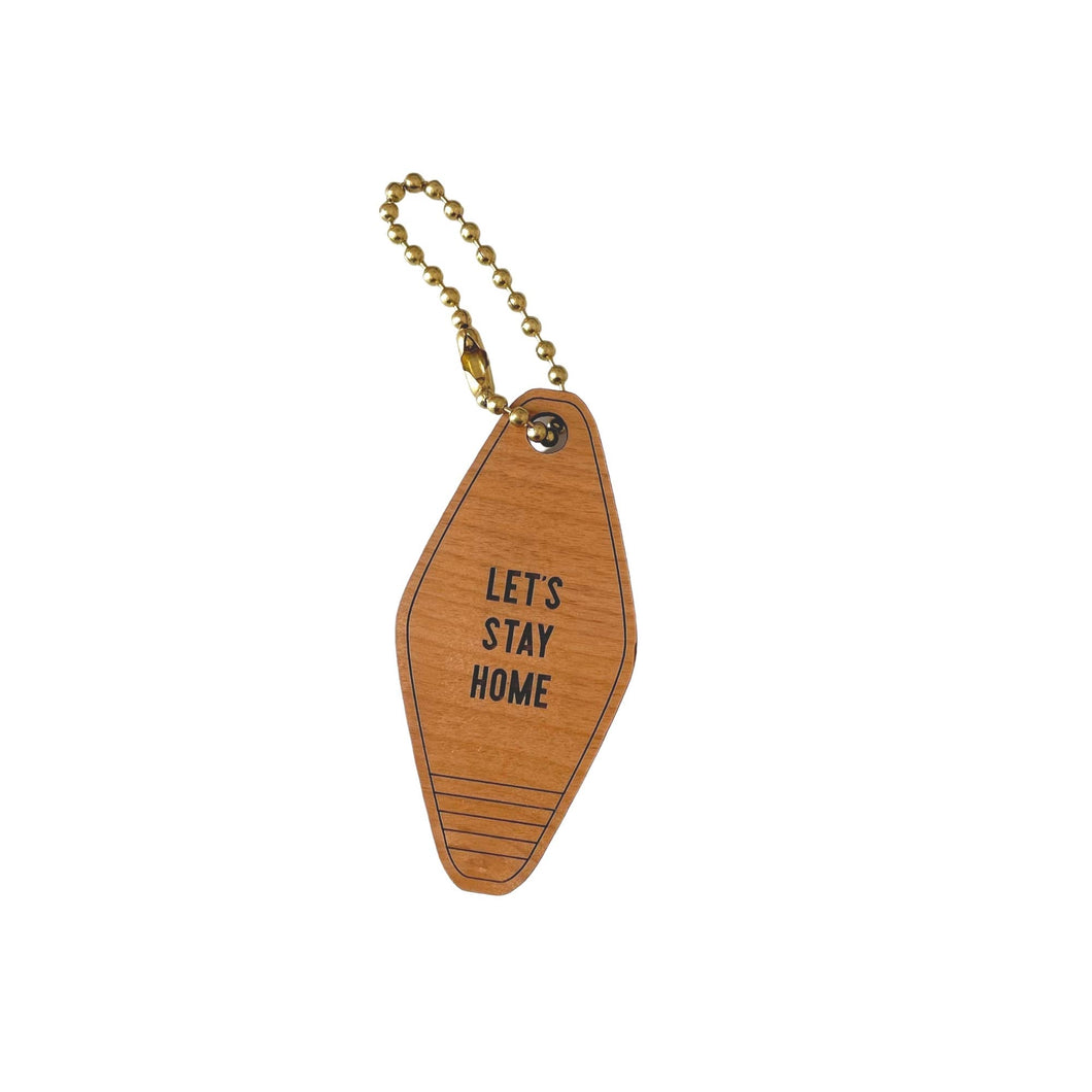 Let's Stay Home Retro Wooden Keychain