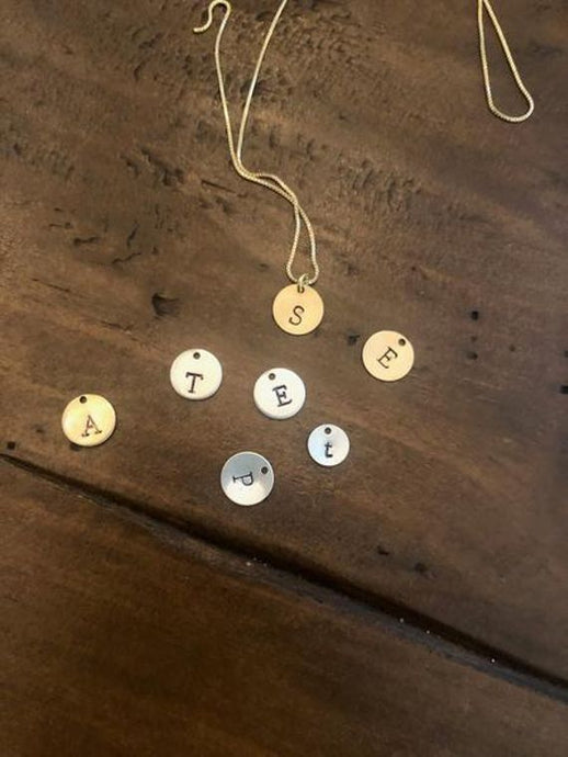 Gold Hand Stamped Initial Necklace